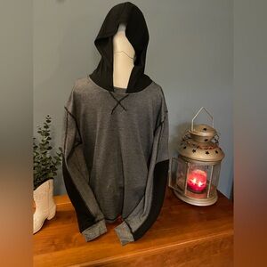 Amongst Others men's grey/black waffle knit pullover with black sleeves.
